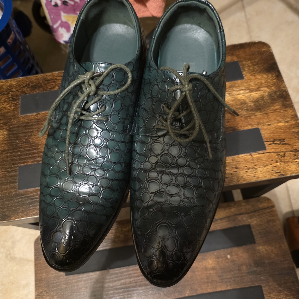 Stylish Green Patterned Men's Oxfords - Picture 4 of 6